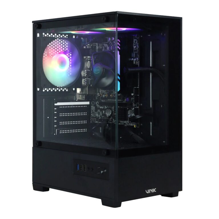 1. Gabinete Gamer Forcefield Black Vulcan PCYES  Design Imponente com Vidro Temperado